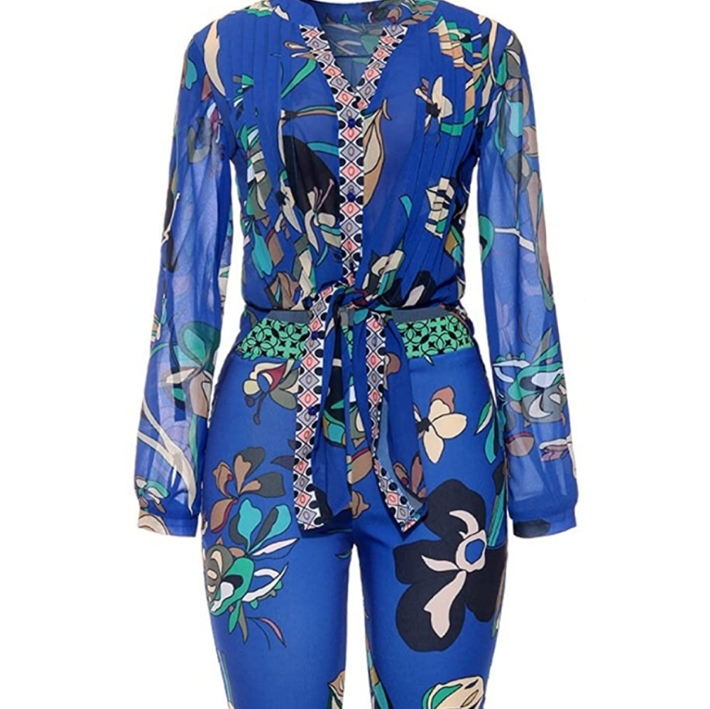 Blue Printed Two Piece Pant Sets